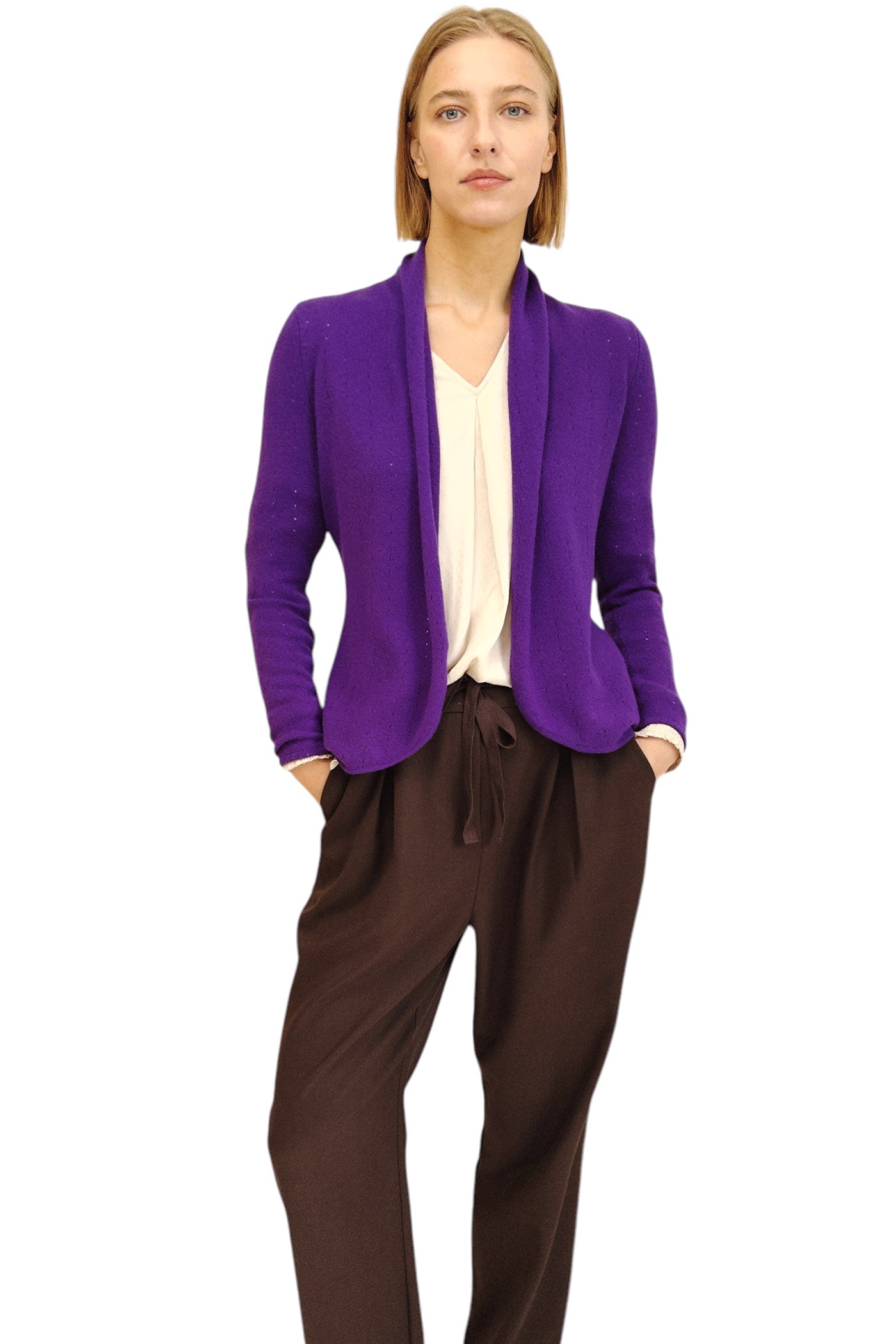 Violet purple Cashmere Cardigan Pointelle