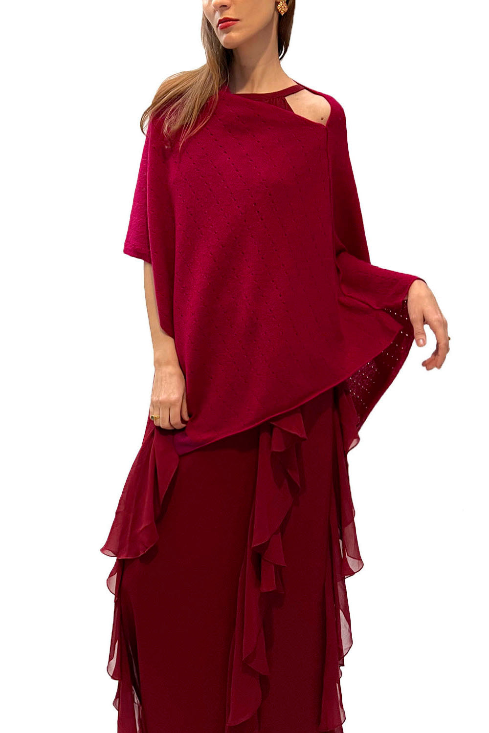 Maroon red Cashmere Poncho Wrap