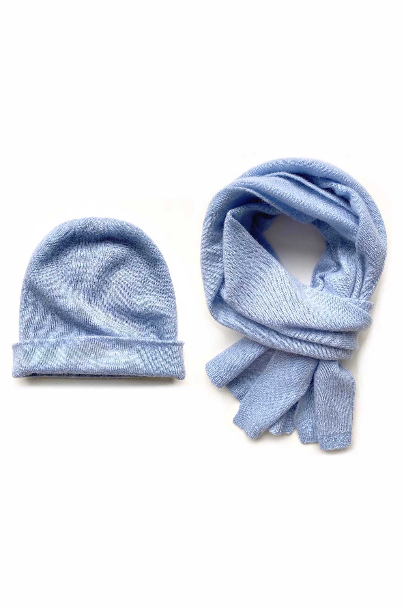 Powder blue cashmere hat and scarf – - Main Image