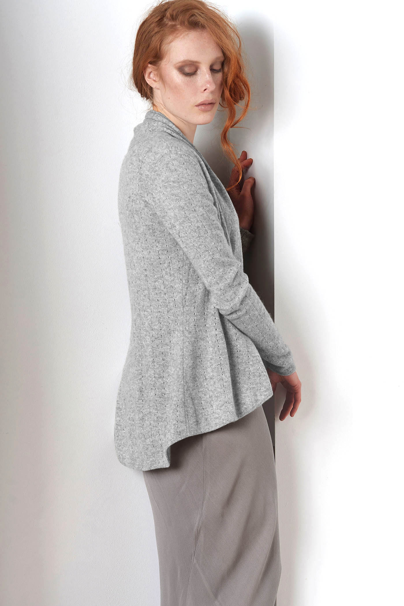 Silver grey Cashmere Cardigan Pointelle