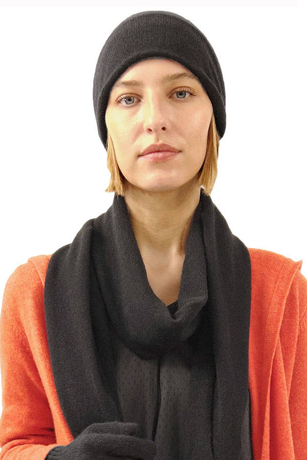 Black cashmere beanie hat