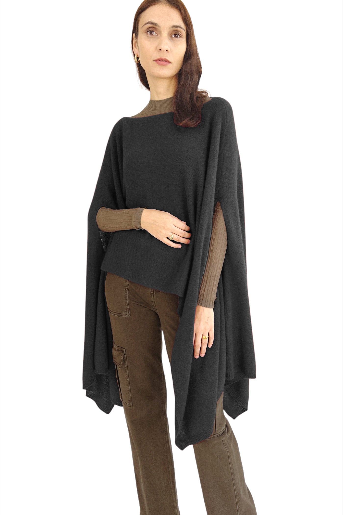 Cashmere wrap Long versatile poncho Black – - Main Image