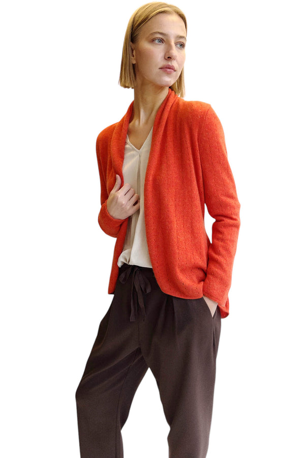 Burnt orange cashmere cardigan pointelle | SEMON Cashmere