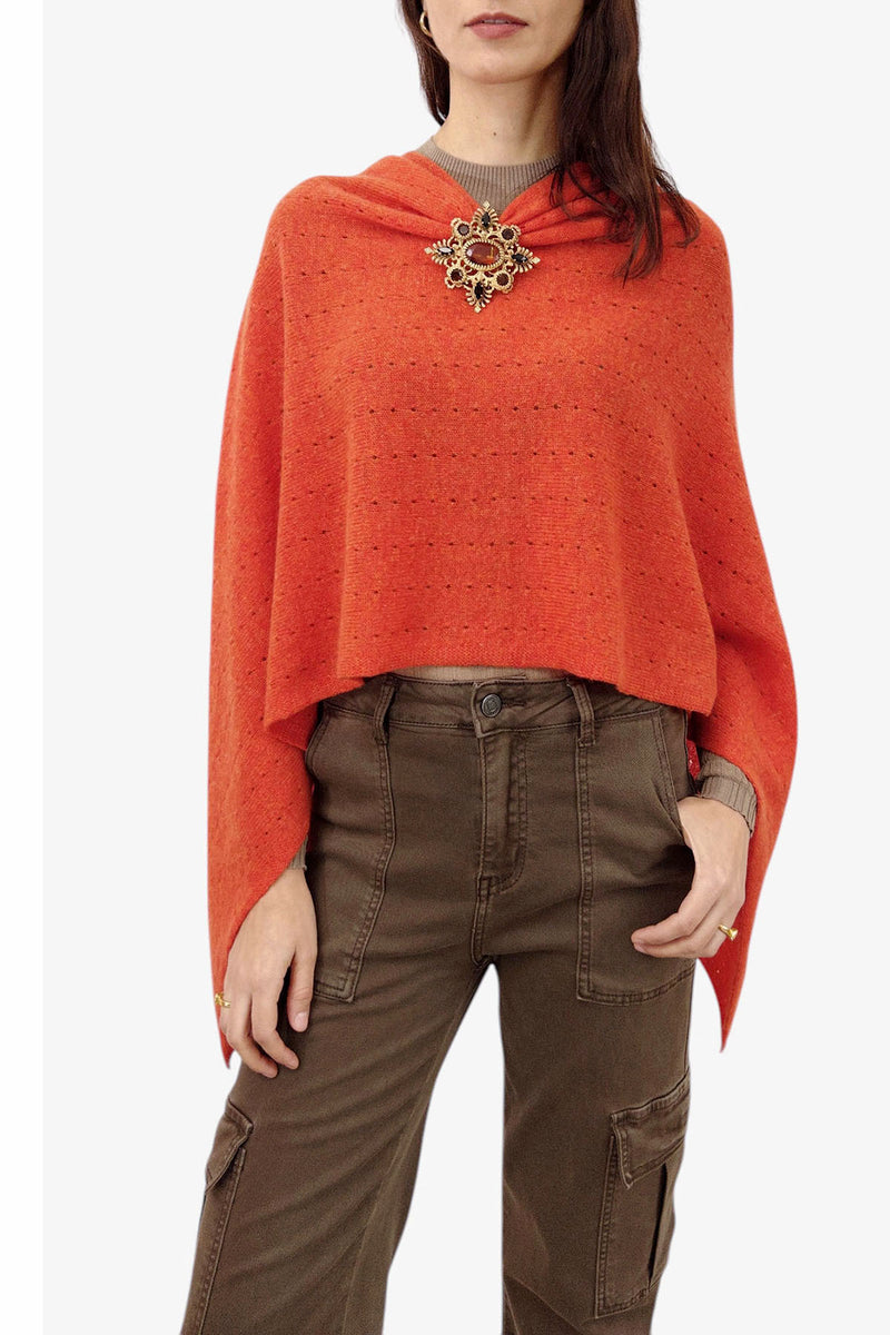 Orange cashmere poncho