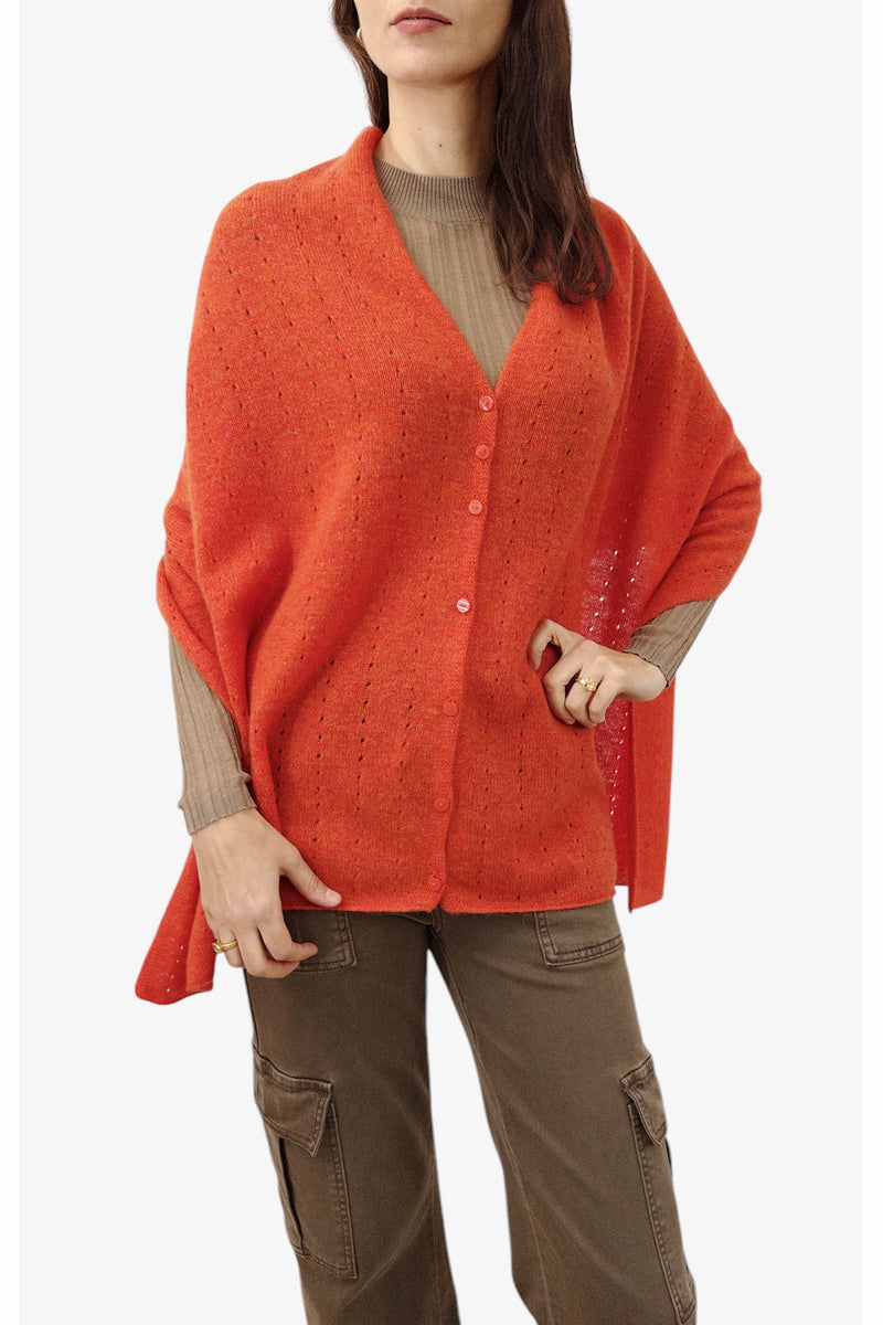 Burnt orange cashmere poncho sweater