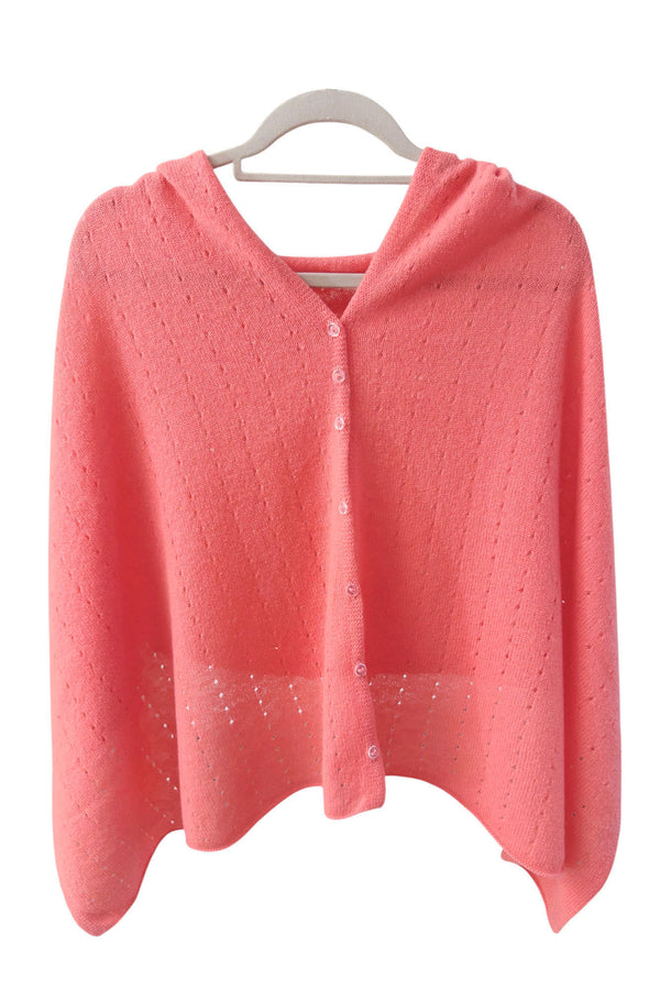 Coral cashmere poncho wrap