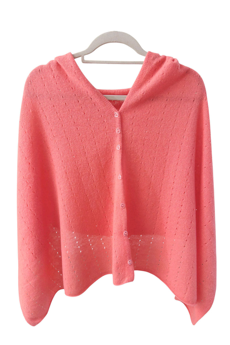 Coral cashmere poncho wrap