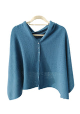 Teal blue cashmere poncho buttoned