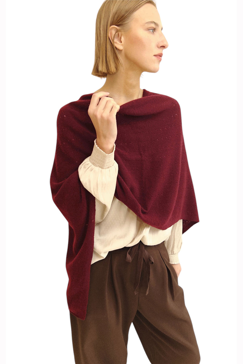  Bordeaux red cashmere poncho | SEMON Cashmere