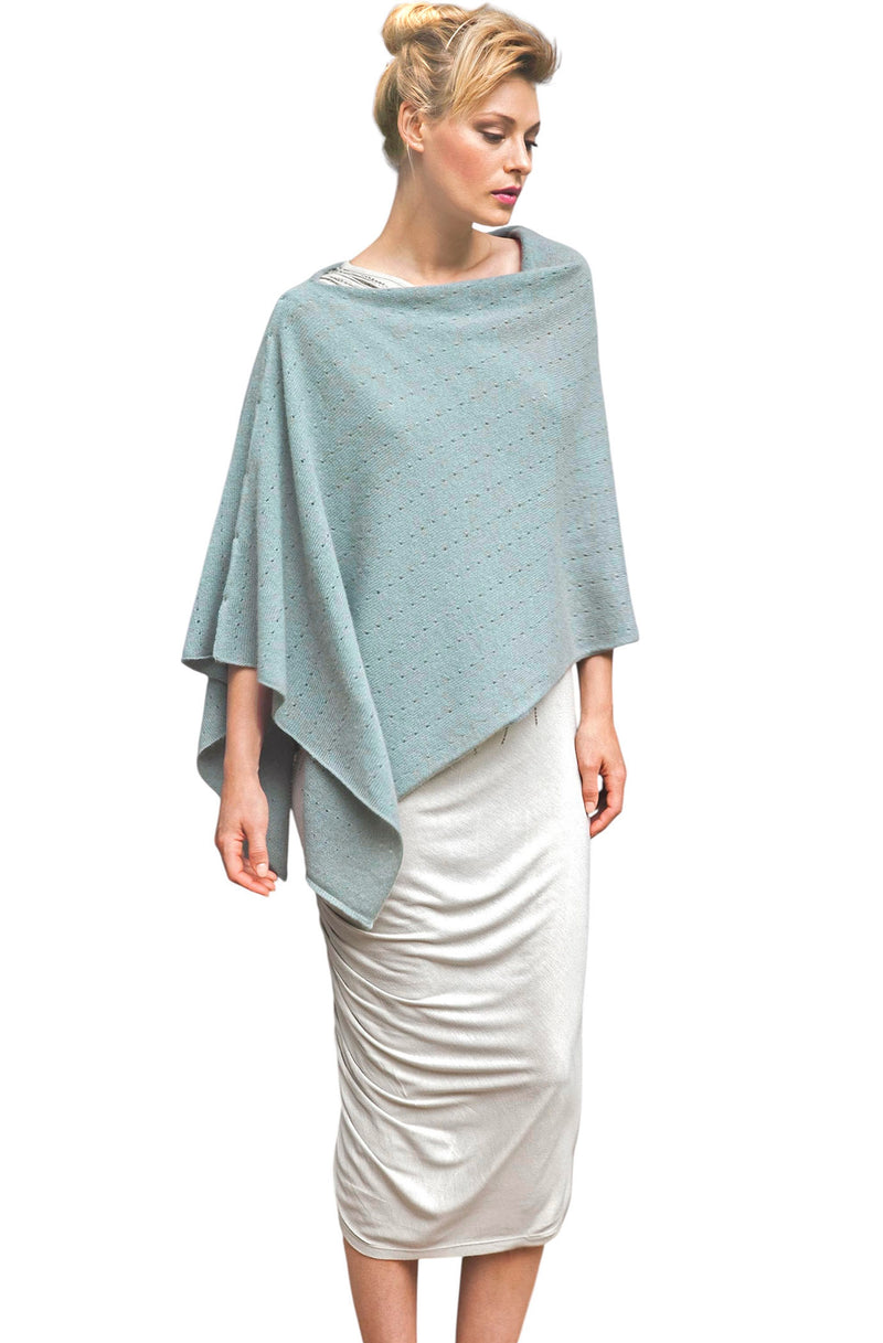 Blue green cashmere poncho - SEMON Cashmere