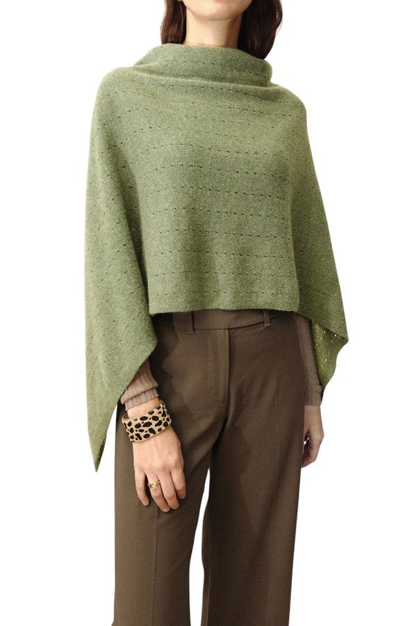 Light olive green cashmere poncho Multiway