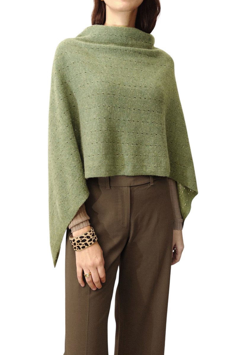 Light olive green cashmere poncho Multiway