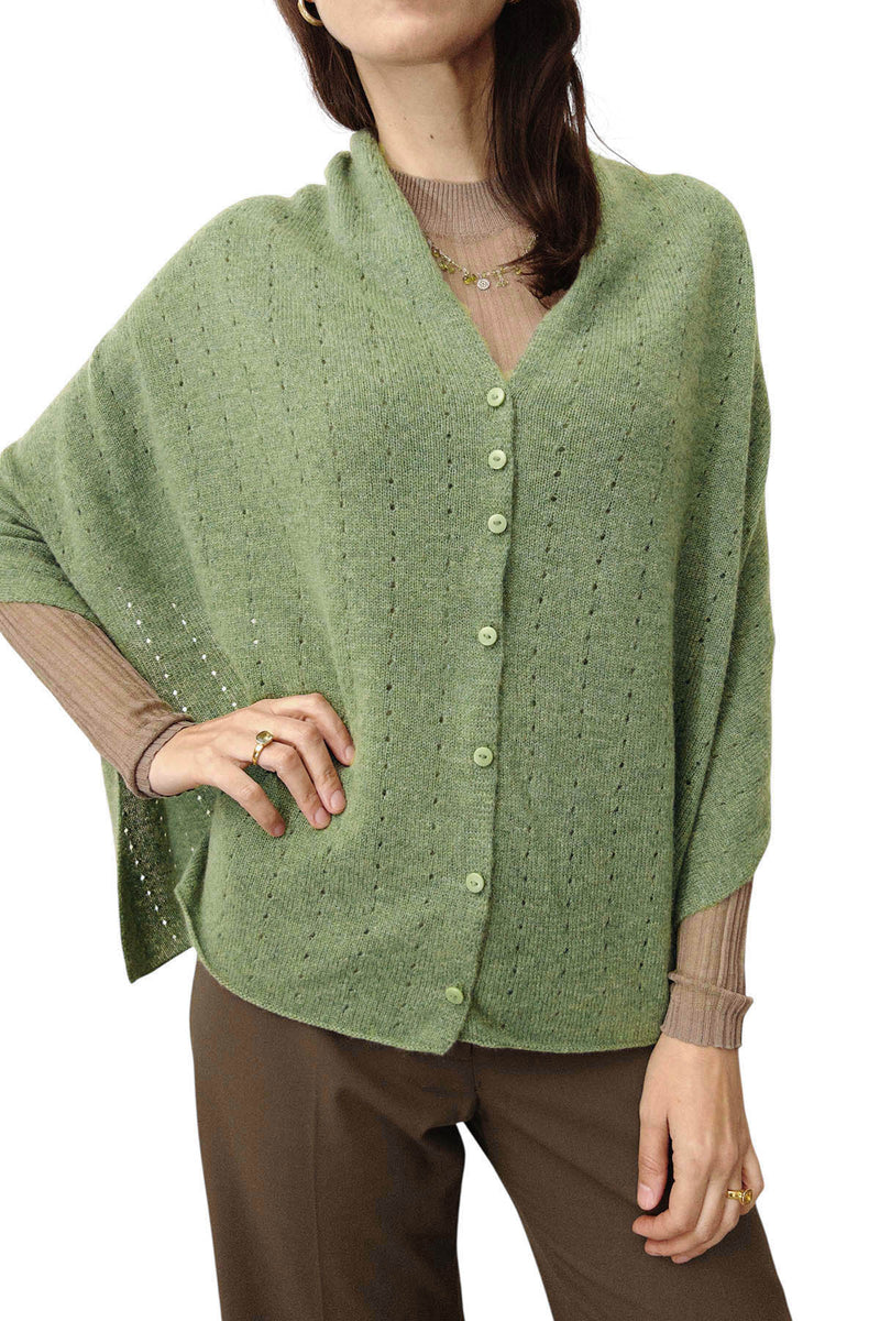 Olive green cashmere poncho sweater