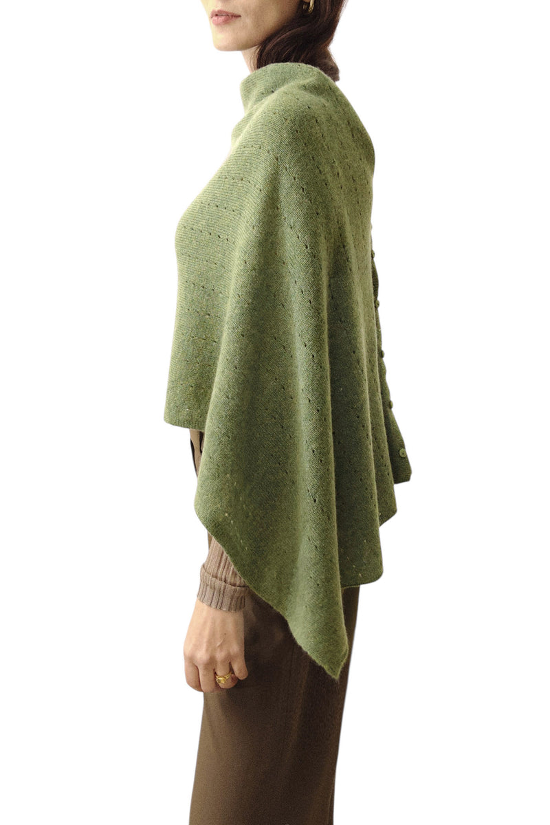Olive green cashmere poncho Multiway side view