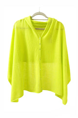 Neon yellow green cashmere poncho with buttons