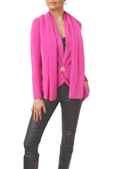 Lacy Cashmere cardigan in Rose pink - worn with a matching cashmere scarf