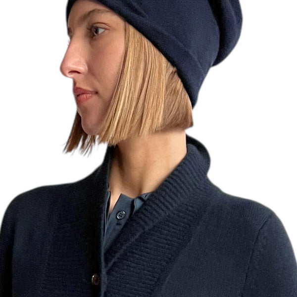 Navy cashmere beanie hat for women display picture 3