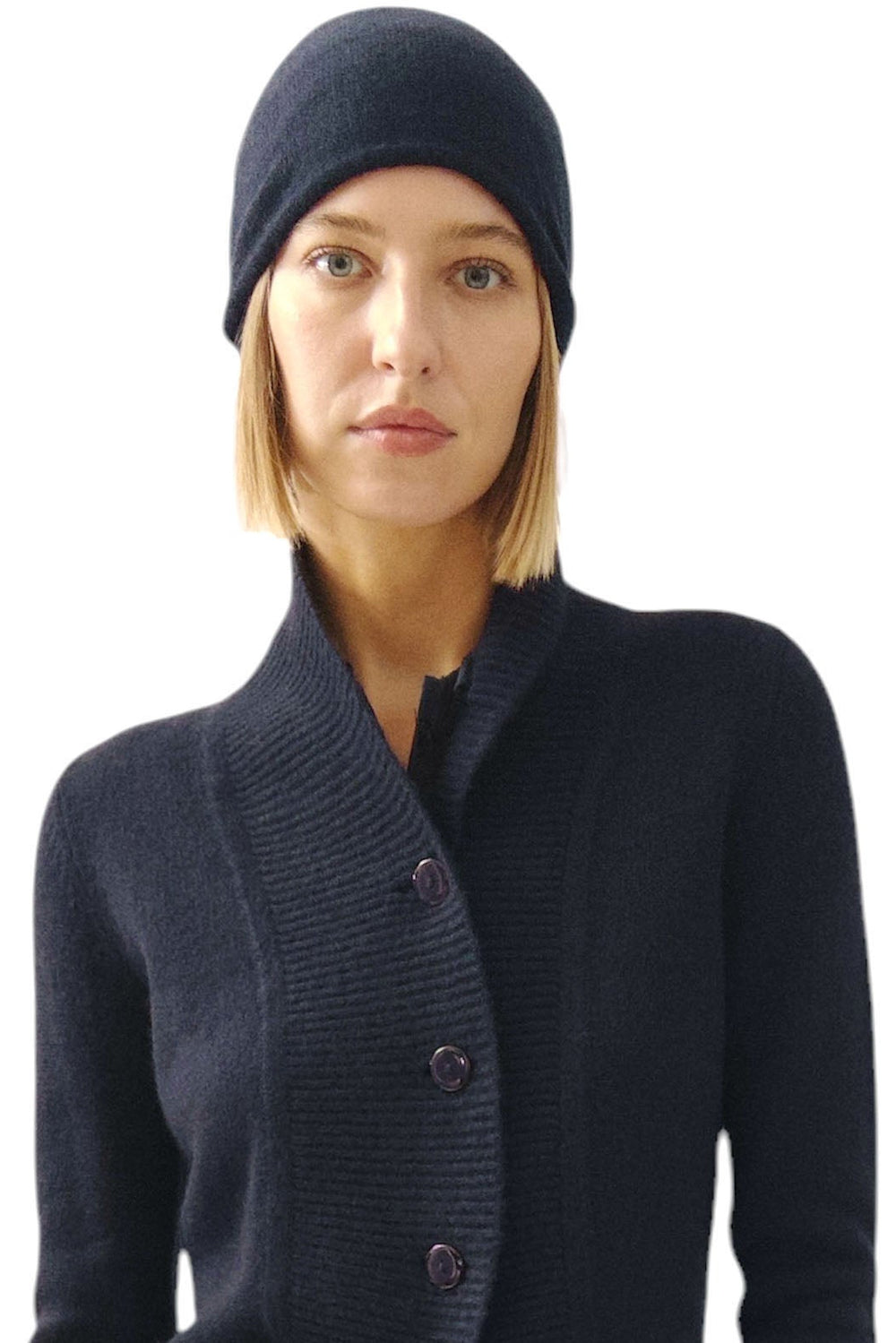 Navy cashmere beanie hat for women display picture 1