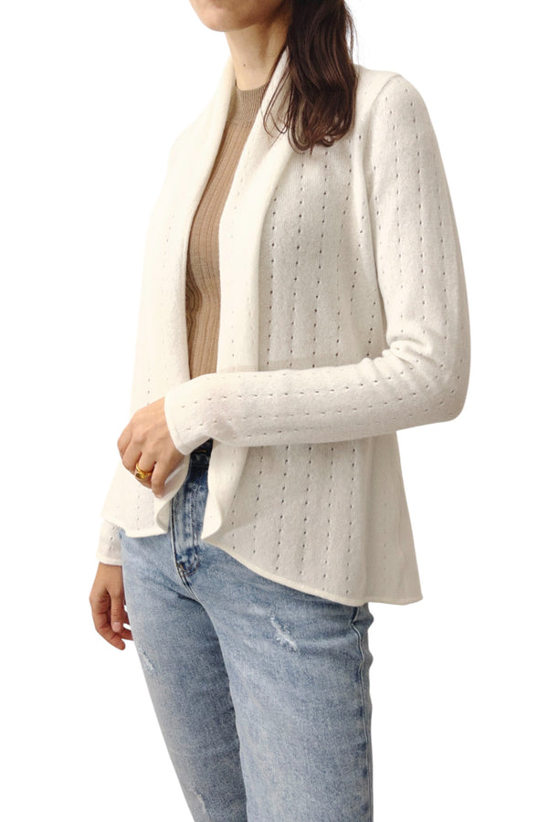 Cashmere cardigan in White pointelle - SEMON Cashmere