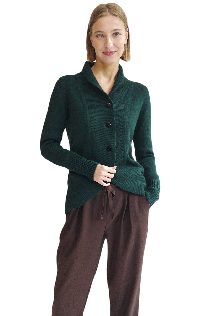 Bottle green chunky cashmere cardigan with buttons - SEMON Cashmere