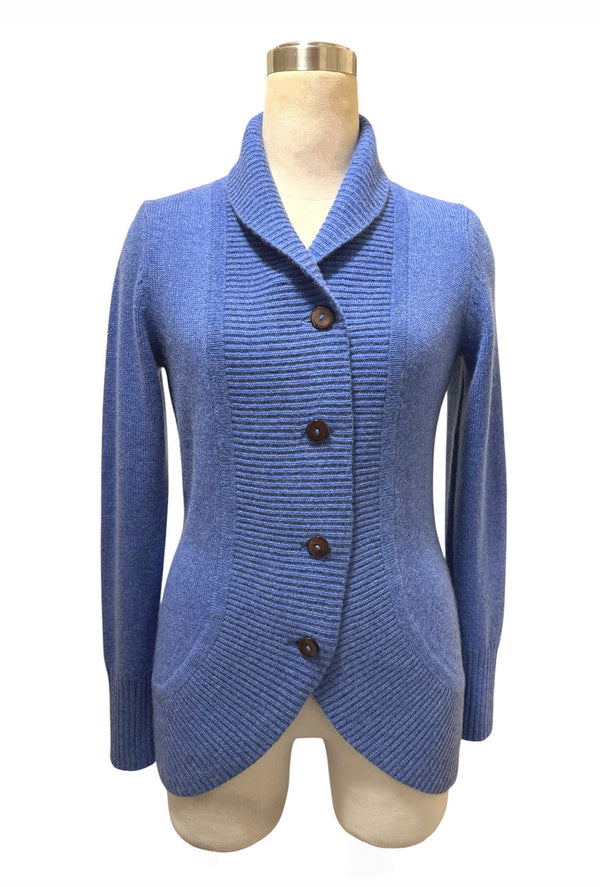 Chunky cashmere cardigan in heather blue