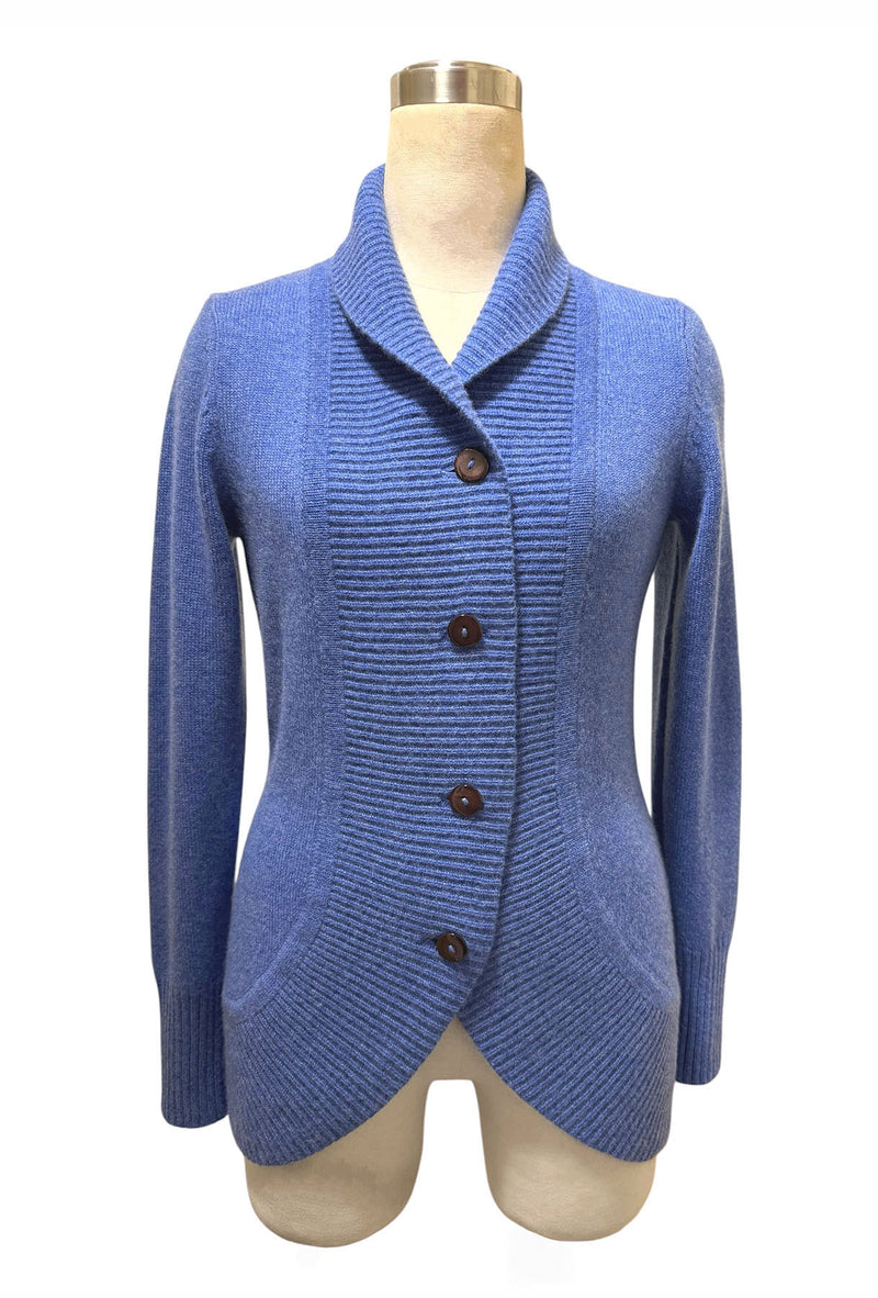 Chunky cashmere cardigan in heather blue