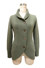 Chunky cashmere cardigan in olive green