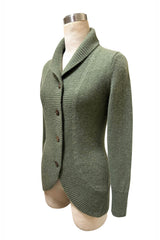Chunky cashmere cardigan in olive green front side