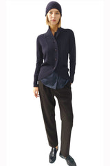 Navy chunky fitted cashmere cardigan with buttons - SEMON Cashmere