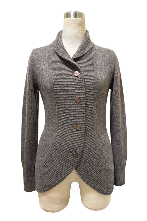 Chunky cashmere cardigan in taupe