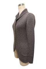Chunky cashmere cardigan in taupe side view