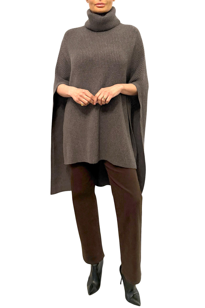Cashmere Chunky Poncho in taupe brown