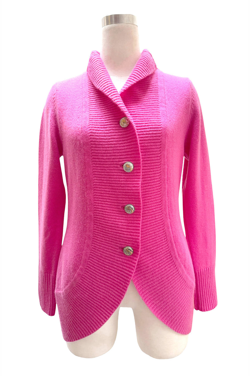 Chunky cashmere cardigan in rose pink