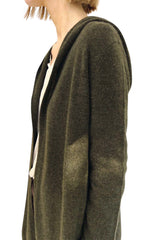 Long cashmere cardigan in dark olive green - Hooded