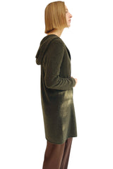 Long cashmere cardigan in dark olive green - Hooded