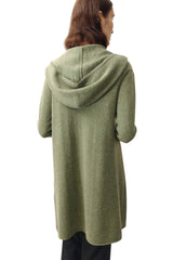 Long Cashmere Cardigan in Olive green - Hooded