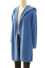 Long blue cashmere cardigan - Hooded