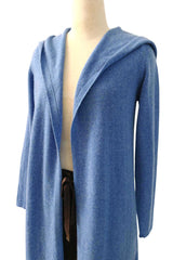 Long blue cashmere cardigan - Hooded