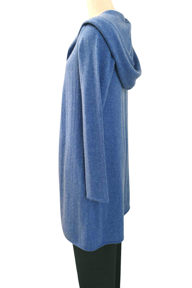 Long blue cashmere cardigan - Hooded