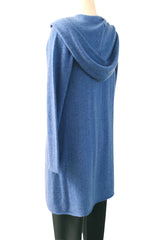 Long blue cashmere cardigan - Hooded