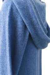 Long blue cashmere cardigan - Hooded