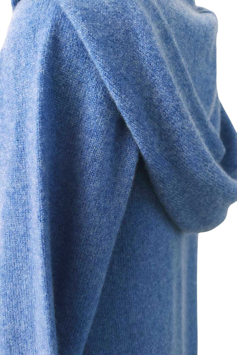 Long blue cashmere cardigan - Hooded