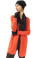 Long cashmere cardigan in burnt orange - hooded