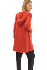 Long cashmere cardigan in burnt orange - hooded