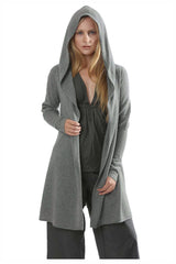 Long cashmere cardigan hooded grey