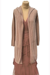 Long hooded cashmere cardigan in camel brown Semon Cashmere