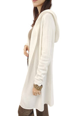 Long cashmere cardigan in white - Hooded