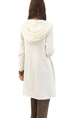 Long cashmere cardigan in white - Hooded