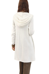 Long hooded cashmere cardigan white