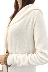 Long cashmere cardigan in white - Hooded